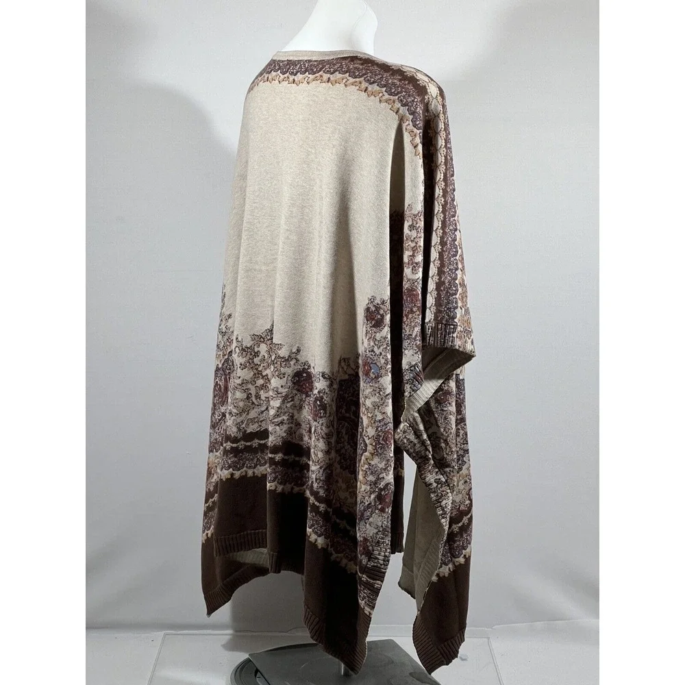 Liz Claiborne Poncho Wrap Womens L XL Cotton‎ Print Open Cape Shawl